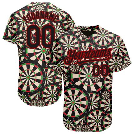 Personalized 3D Dart Board Baseball Jersey in Black and Red Color Personalized Black Red 3D Dart Board Baseball Jersey