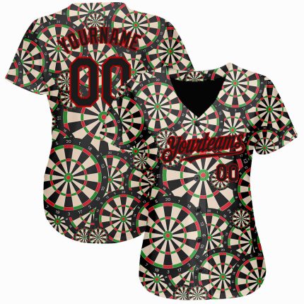 Personalized 3D Dart Board Baseball Jersey in Black and Red Color Personalized Black Red 3D Dart Board Baseball Jersey