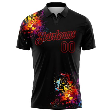 Personalized 3D Dart Board Golf Polo Shirt - Black and Red Performance Apparel Personalized Black Red 3D Dart Board Performance