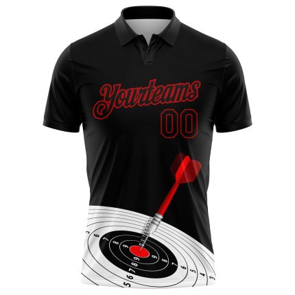 Personalized 3D Dart Board Polo Shirt Black Red Performance Golf Shirt Personalized Black Red 3D Dart Board Target Performance