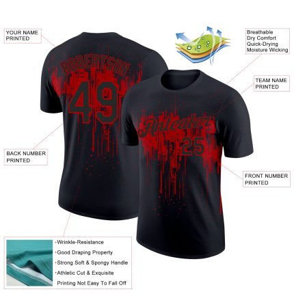 Personalized 3D Dripping Black Red Splatter Art T-Shirt for Performance Personalized Black Red 3D Dripping Splatter Art Performance