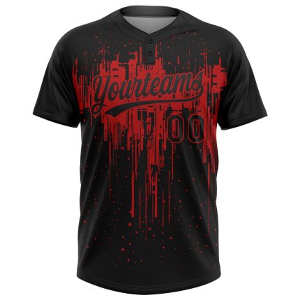 Personalized 3D Dripping Splatter Art Softball Jersey Unisex Two-Button Black Red Personalized Black Red 3D Dripping Splatter