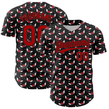 Personalized 3D Gothic Devil Heart Baseball Jersey in Black and Red Personalized Black Red 3D Gothic Style Devil Heart Baseball