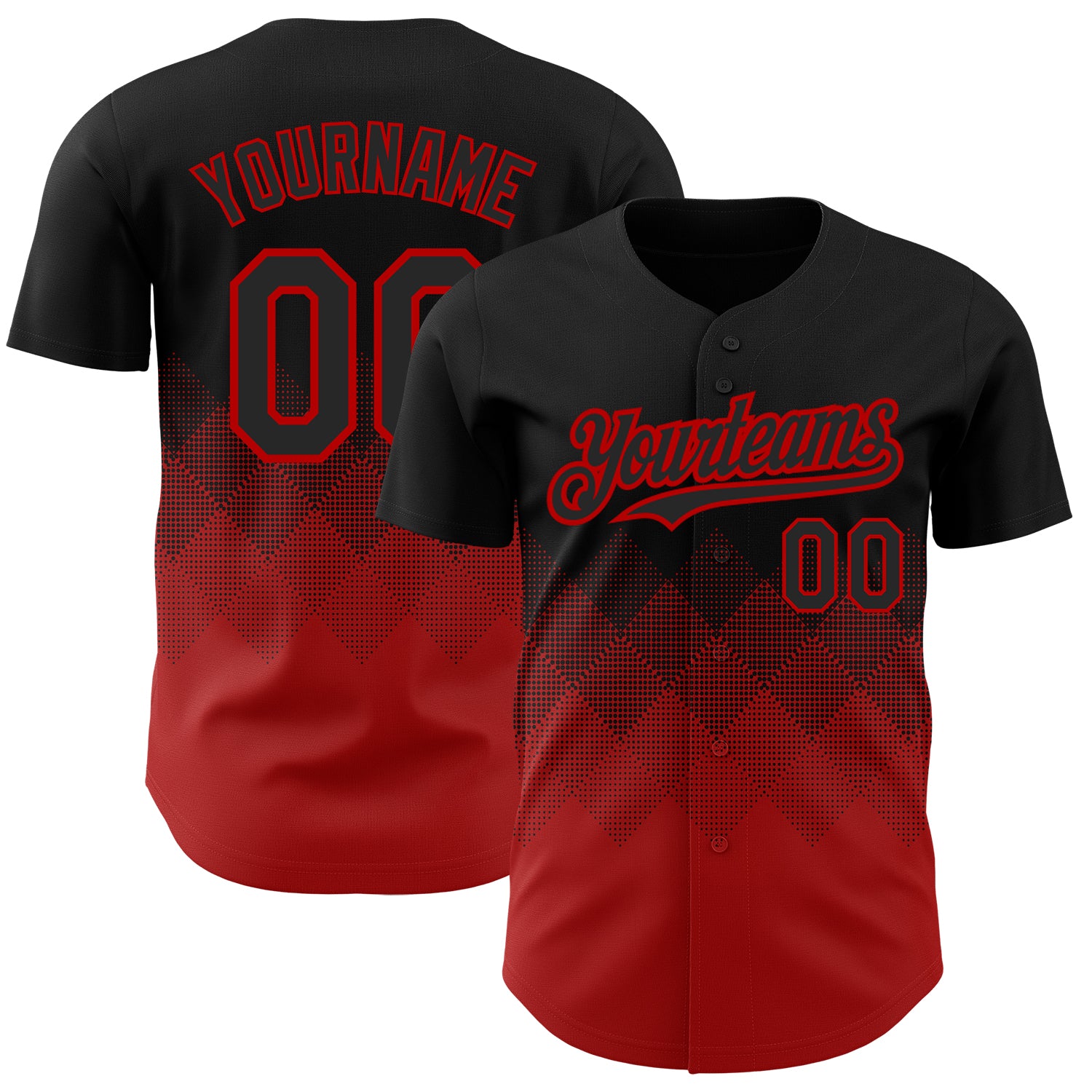 Personalized 3D Gradient Black Red Baseball Jersey with Square Shapes Personalized Black Red 3D Gradient Square Shapes Baseball