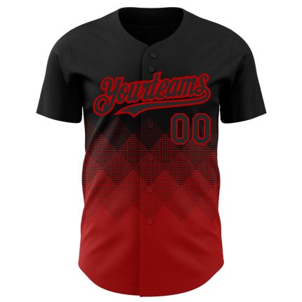 Personalized 3D Gradient Black Red Baseball Jersey with Square Shapes Personalized Black Red 3D Gradient Square Shapes Baseball