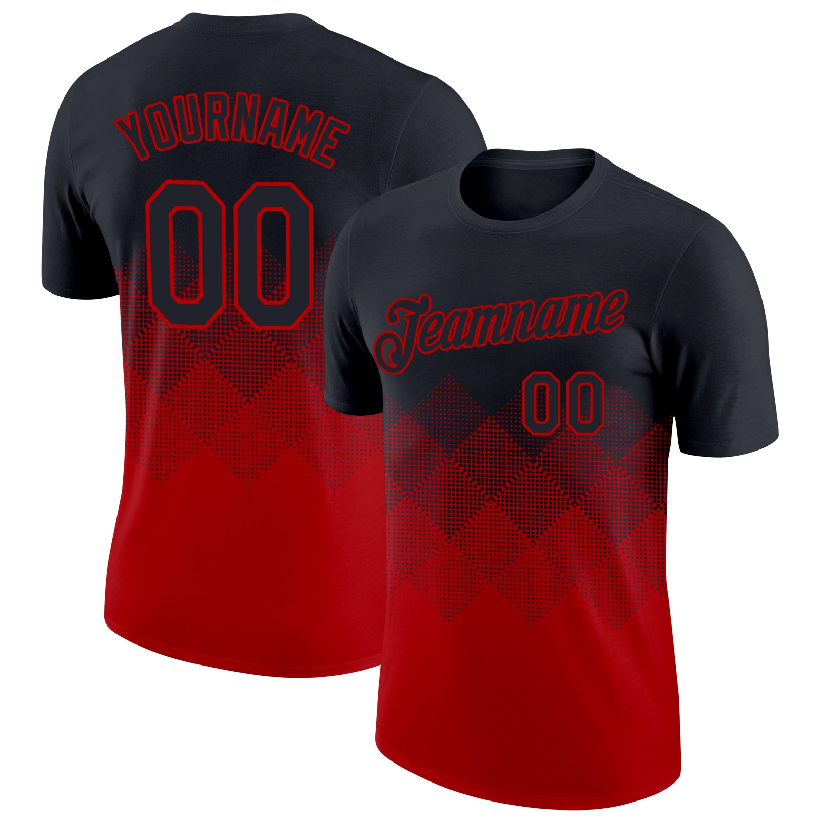Personalized 3D Gradient Black Red T-Shirt for Men - Performance Square Shapes Tee Personalized Black Red 3D Gradient Square