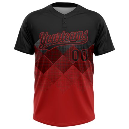 Personalized 3D Gradient Black Red Softball Jersey Unisex Two-Button Design Personalized Black Red 3D Gradient Square Shapes