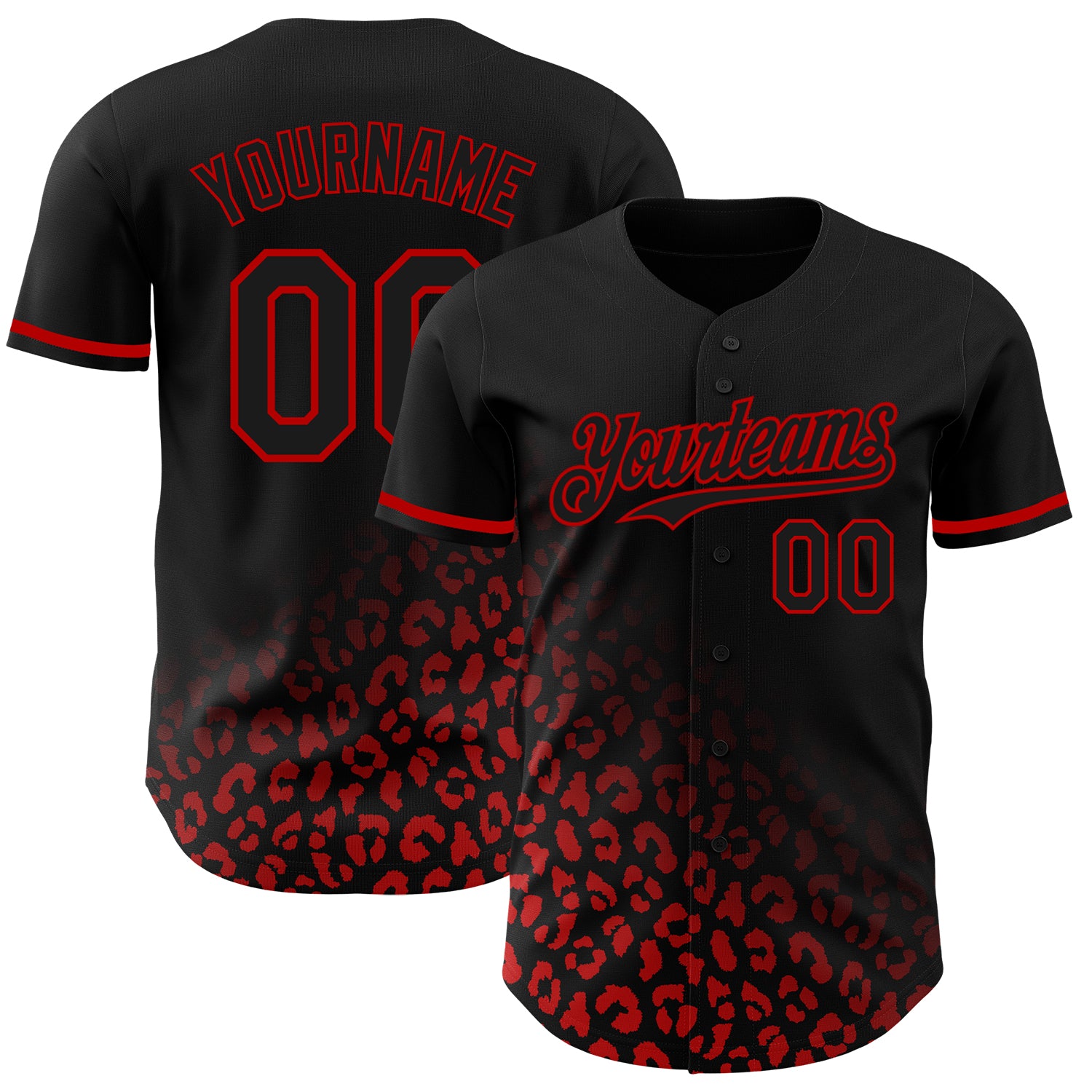 Personalized 3D Leopard Print Fade Baseball Jersey in Black Red Fashion Personalized Black Red 3D Leopard Print Fade Fashion