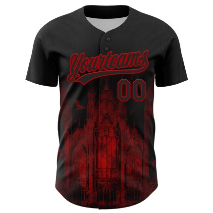 Personalized 3D Gothic Style Black and Red Baseball Jersey for Church Personalized Black Red 3D Palace Gothic Style Church