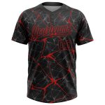 Custom Name and Number 3D Pattern Unisex Softball Jersey - Personalized Black Red Team Jersey, Two-Button Design Personalized