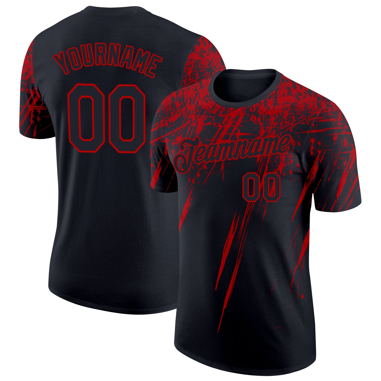 Custom Name and Number Performance T-Shirt - Personalized 3D Black Red Abstract Design with Sharp Shapes Personalized Black