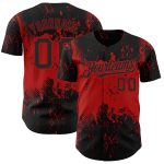 Custom Name and Number Baseball Jersey - Personalized Black Red 3D Abstract Splatter Grunge Art Design Personalized Black