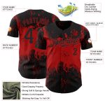 Custom Name and Number Baseball Jersey - Personalized Black Red 3D Abstract Splatter Grunge Art Design Personalized Black