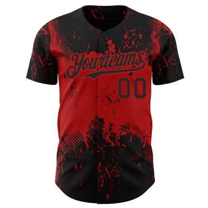 Custom Name and Number Baseball Jersey - Personalized Black Red 3D Abstract Splatter Grunge Art Design Personalized Black