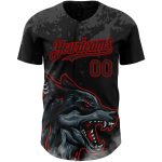 Custom Name and Number Authentic Baseball Jersey - Personalized 3D Wolf Pattern in Black and Red Personalized Black Red 3D