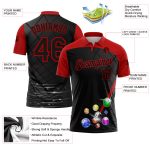 Custom Name and Number Billiards Polo Shirt - Personalized 3D Pattern Design in Black and Red Personalized Black Red 3D Pattern