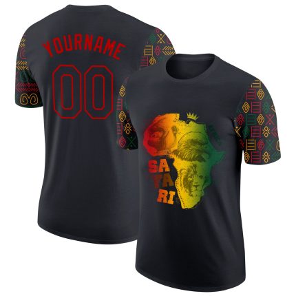 Custom Name Number Black Red 3D Pattern African Safari T-Shirt for Black History Month Performance Wear Personalized Black