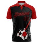 Custom Name and Number Bowling Polo Shirt - Personalized Black Red 3D Performance Design for Teams Personalized Black Red