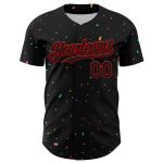 Custom Name Number Baseball Jersey - Personalized Black Red 3D Pattern Design Confetti Personalized Black Red 3D Pattern