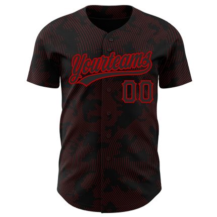 Custom Name and Number Personalized 3D Black and Red Curve Lines Baseball Jersey - Authentic Team Jersey Personalized Black