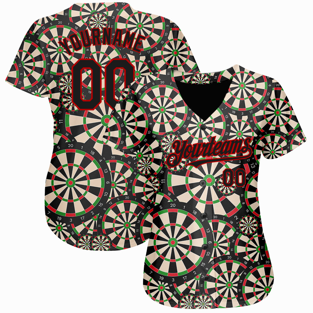 Custom Name and Number Personalized 3D Pattern Dart Board Black Red Authentic Baseball Jersey Personalized Black Red 3D Pattern