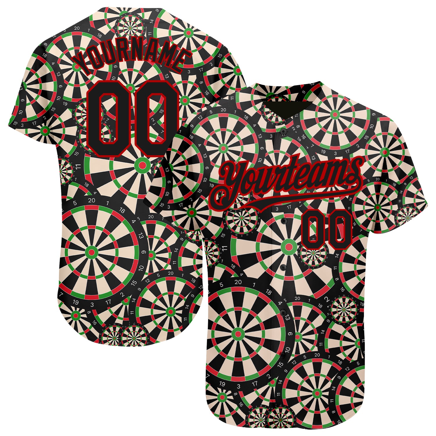 Custom Name and Number Personalized 3D Pattern Dart Board Black Red Authentic Baseball Jersey Personalized Black Red 3D Pattern