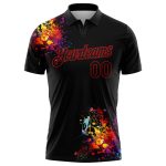 Custom Name Number 3D Pattern Golf Polo Shirt for Dart Board Performance - Personalized Black Red Design Personalized Black