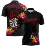 Custom Name Number 3D Pattern Golf Polo Shirt for Dart Board Performance - Personalized Black Red Design Personalized Black