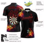 Custom Name Number 3D Pattern Golf Polo Shirt for Dart Board Performance - Personalized Black Red Design Personalized Black