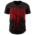 Custom Personalized Baseball Jersey 3D Dripping Splatter Art Design Black Red with Team Name and Number Personalized Black