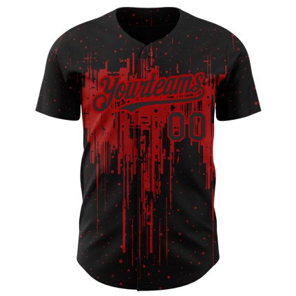 Custom Personalized Baseball Jersey 3D Dripping Splatter Art Design Black Red with Team Name and Number Personalized Black