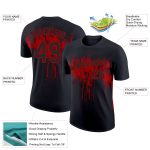 Custom Name & Number Performance T-Shirt - Personalized Black Red Dripping Splatter Art Design, 3D Pattern Personalized Black
