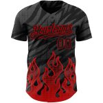 Personalized Black Red 3D Flame Pattern Baseball Jersey Custom Name & Number Personalized Black Red 3D Pattern Design Flame