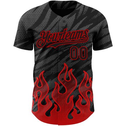 Personalized Black Red 3D Flame Pattern Baseball Jersey Custom Name & Number Personalized Black Red 3D Pattern Design Flame