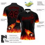 Custom Name Number 3D Flame Design Billiards Polo Shirt - Personalized Black Red Performance Apparel Personalized Black Red