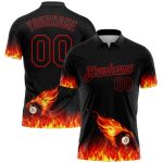 Custom Name Number 3D Flame Design Billiards Polo Shirt - Personalized Black Red Performance Apparel Personalized Black Red