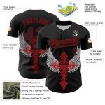 Custom Name Number Gothic Style 3D Pattern Black Red Cross Wings Baseball Jersey Personalized Black Red 3D Pattern Design