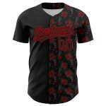 Custom Gothic Style Rose Baseball Jersey - Personalized Black Red 3D Pattern Team Jersey with Name and Number Personalized