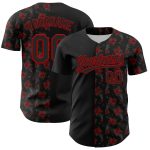 Custom Gothic Style Rose Baseball Jersey - Personalized Black Red 3D Pattern Team Jersey with Name and Number Personalized