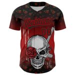 Custom Name and Number Gothic Skull with Rose and Gun 3D Pattern Red Black Baseball Jersey Personalized Black Red 3D Pattern