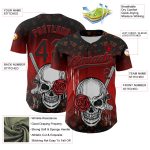 Custom Name and Number Gothic Skull with Rose and Gun 3D Pattern Red Black Baseball Jersey Personalized Black Red 3D Pattern