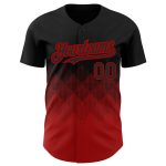 Custom Name Number Baseball Jersey - Personalized 3D Pattern Gradient Design in Black Red Square Shapes Personalized Black