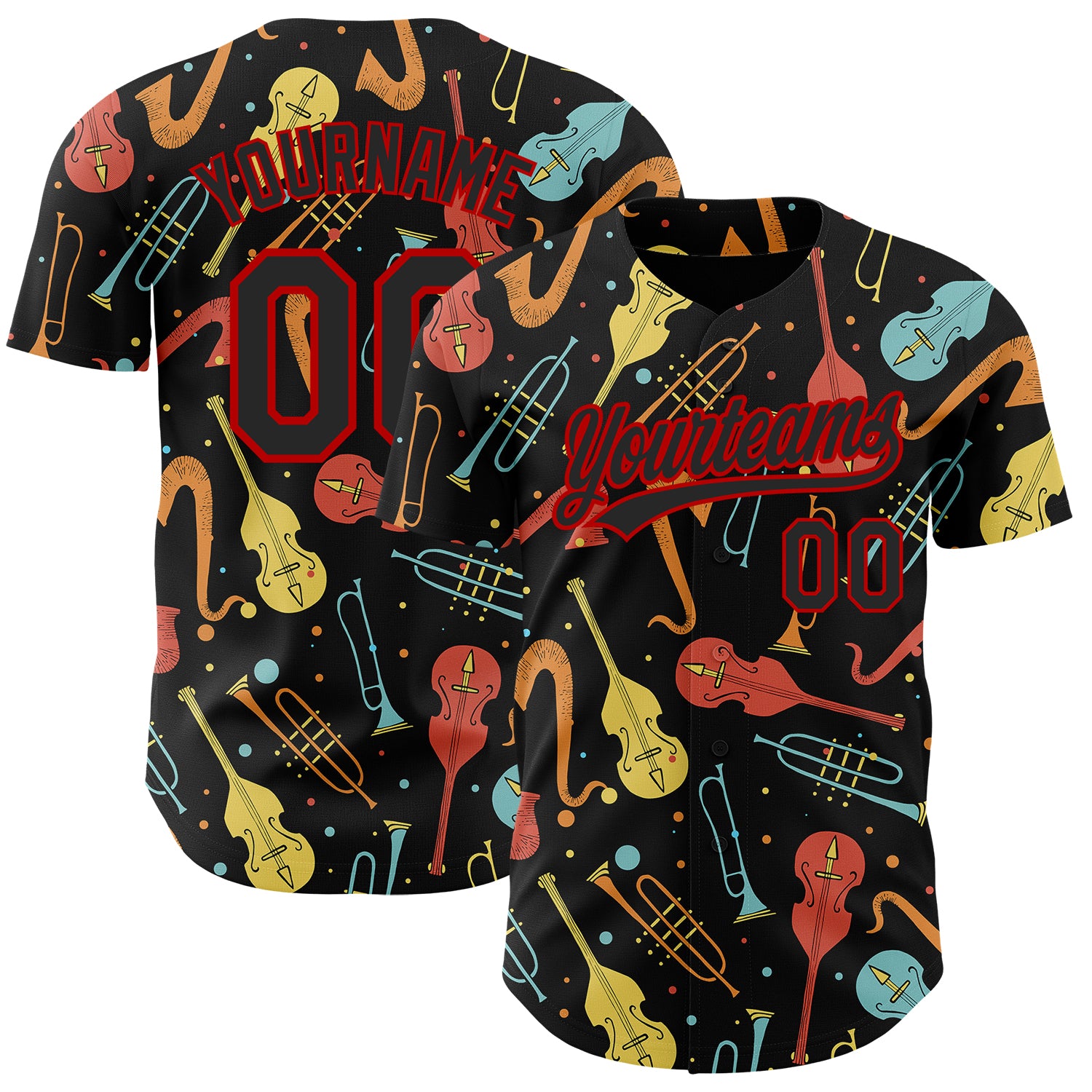 Personalized Black Red 3D Pattern Baseball Jersey - Custom Name & Number for International Jazz Day Personalized Black Red