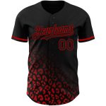 Custom Name and Number Baseball Jersey, Personalized 3D Leopard Print Design in Black and Red, Fashion Team Apparel Personalized