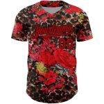 Custom Name Number Baseball Jersey, Personalized Black Red 3D Northeast China Big Flower Leopard Print Design Personalized