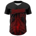 Personalized Gothic Style Baseball Jersey with Custom Name and Number - Black Red 3D Pattern Design for Authentic Team Wear