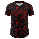 Personalized Rave Baseball Jersey with 3D Bloody Handprint Design - Custom Name & Number in Black and Red Colors Personalized