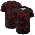 Personalized Rave Baseball Jersey with 3D Bloody Handprint Design - Custom Name & Number in Black and Red Colors Personalized