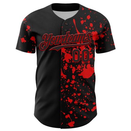 Custom Name and Number Skull Baseball Jersey - Personalized Black Red 3D Pattern Design for Rave Halloween Personalized Black