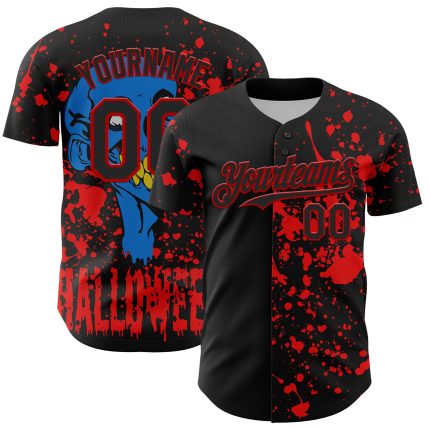 Custom Name and Number Skull Baseball Jersey - Personalized Black Red 3D Pattern Design for Rave Halloween Personalized Black